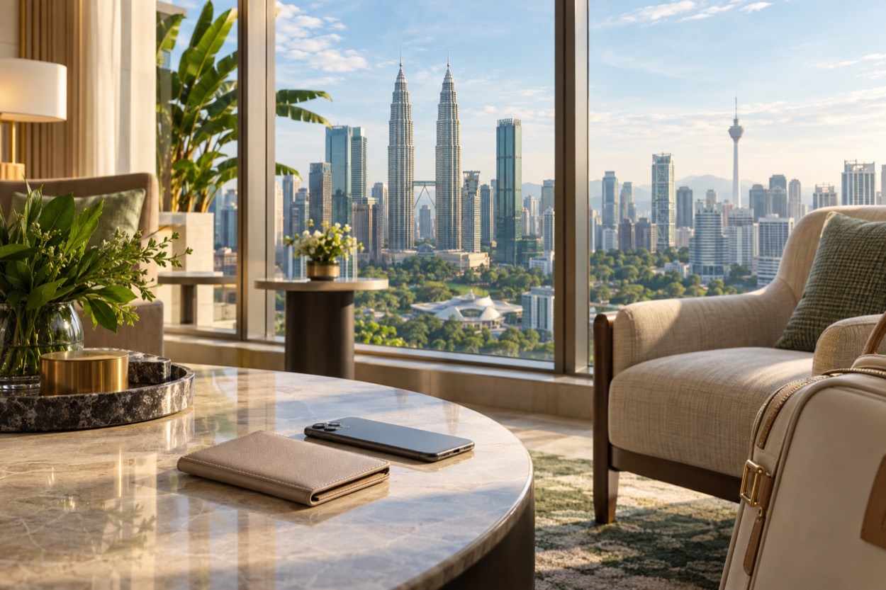 Kuala Lumpur skyline from a hotel window