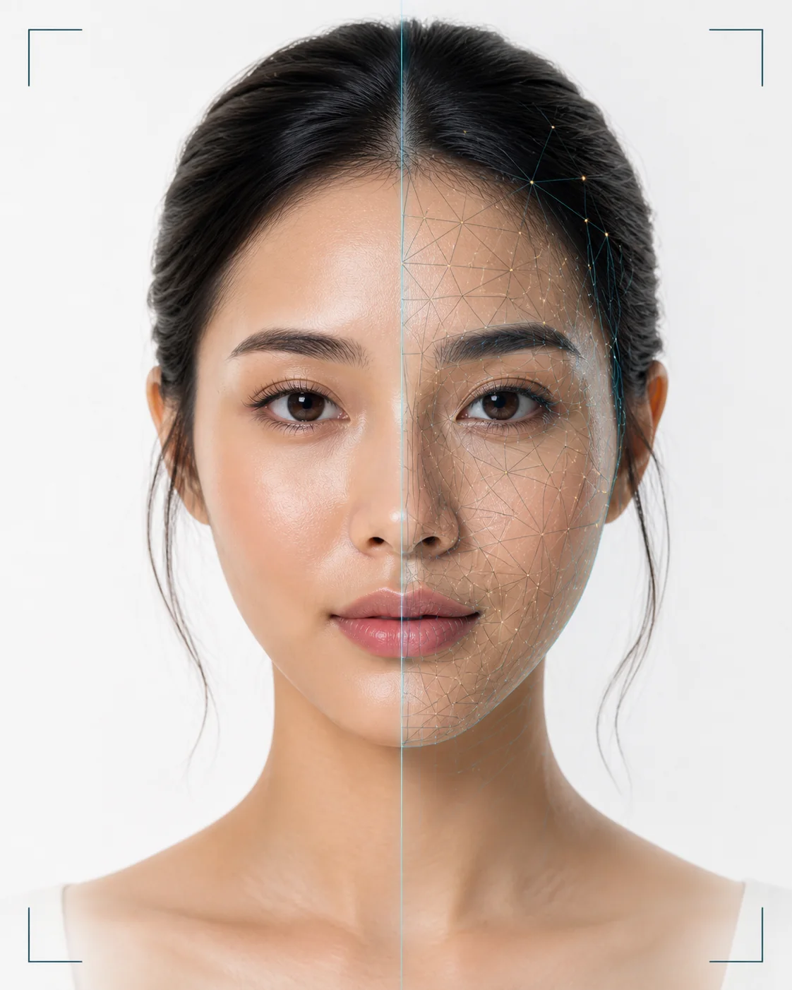 Example face portrait, with a fine facial mesh on one side